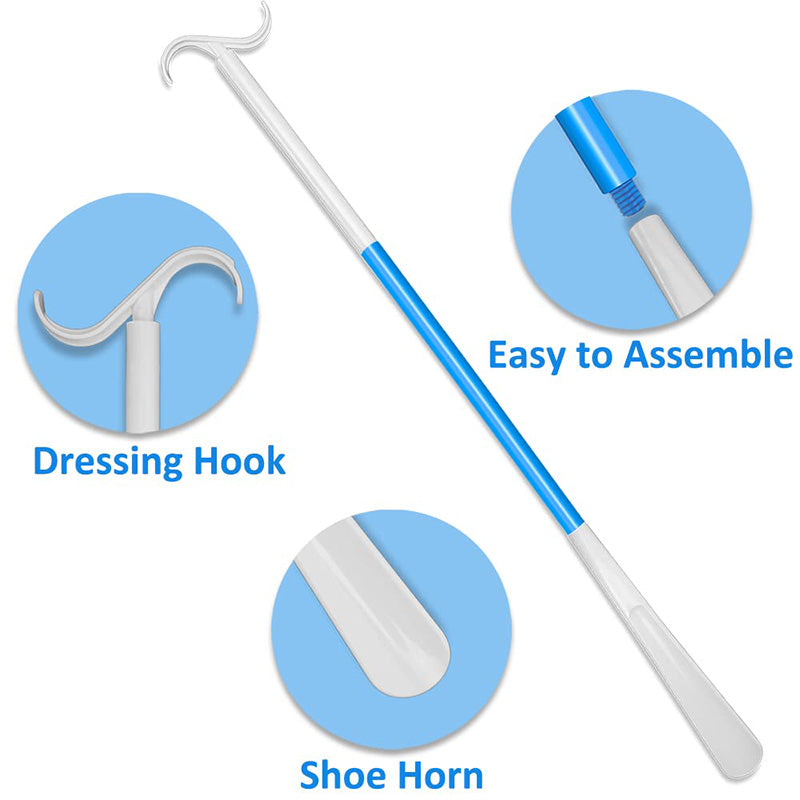 Adjustable long shoehorn with sock remover for seniors