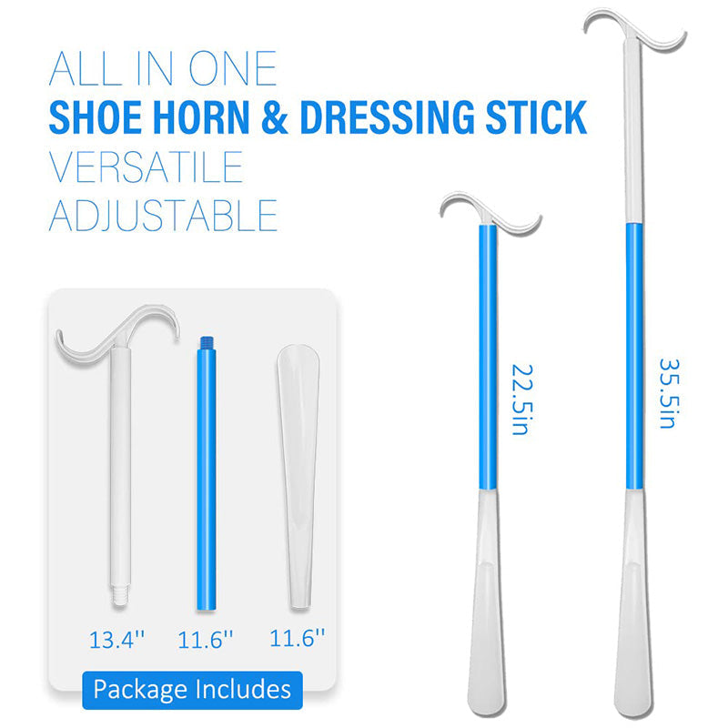 Adjustable long shoehorn with sock remover for seniors