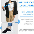 Adjustable long shoehorn with sock remover for seniors