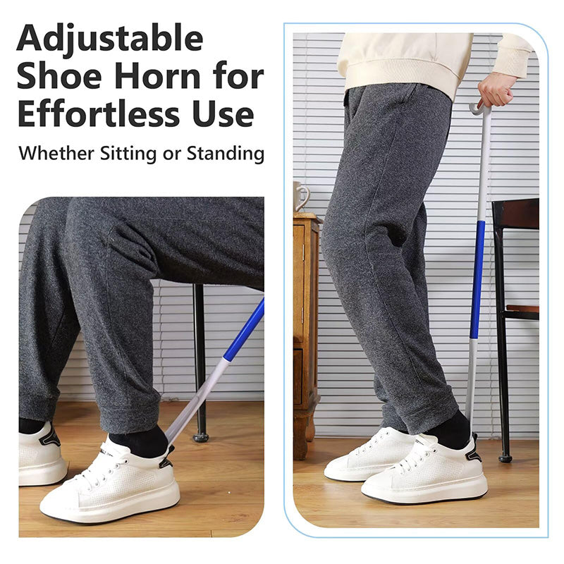Adjustable long shoehorn with sock remover for seniors