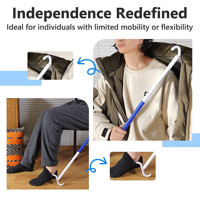 Adjustable long shoehorn with sock remover for seniors