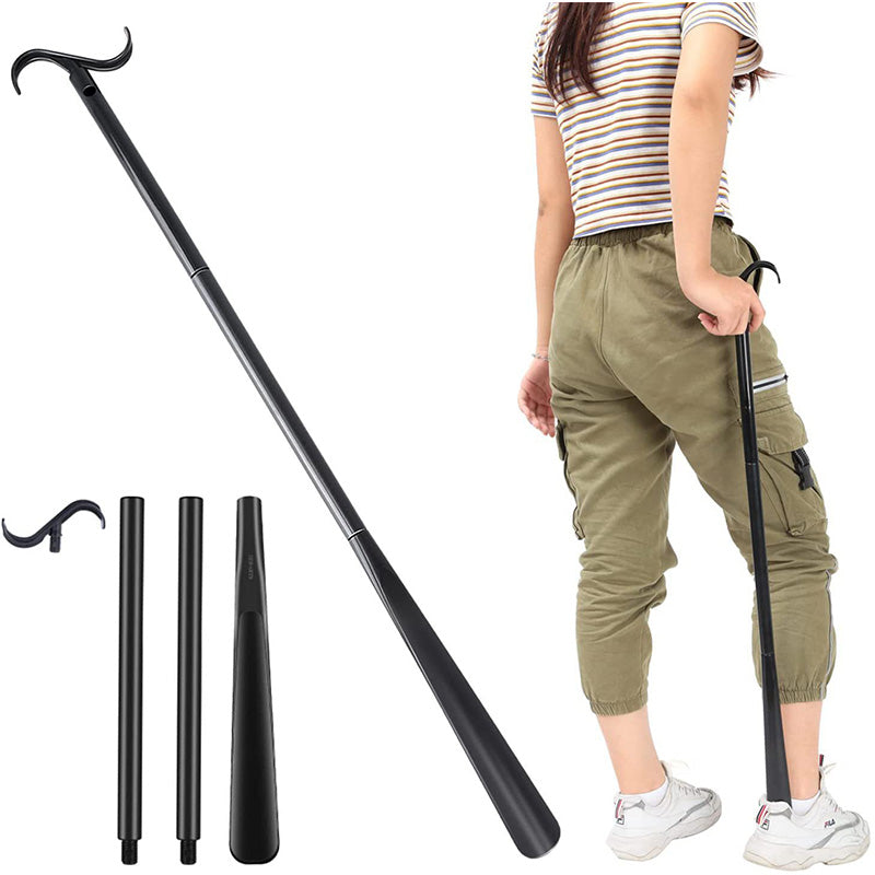 Adjustable long shoehorn with sock remover for seniors