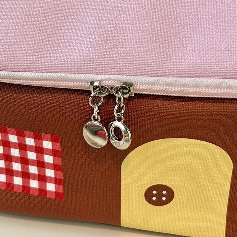 Color block colored, house-shaped handheld cosmetic bag with large capacity
