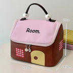 Color block colored, house-shaped handheld cosmetic bag with large capacity
