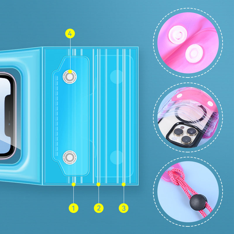 Floating, waterproof phone case with triple sealing