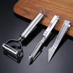 3-piece set with peeling tools in stainless steel