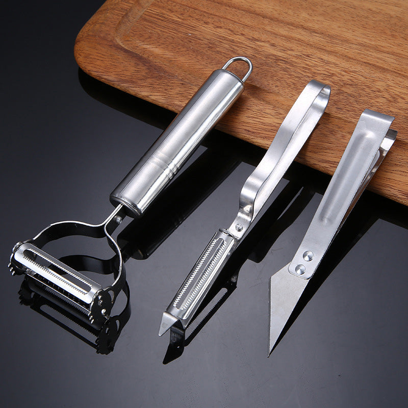 3-piece set with peeling tools in stainless steel