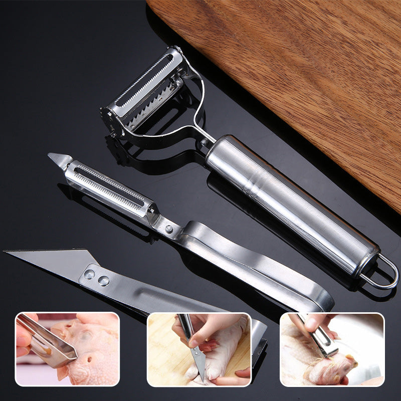 3-piece set with peeling tools in stainless steel
