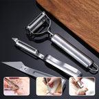 3-piece set with peeling tools in stainless steel