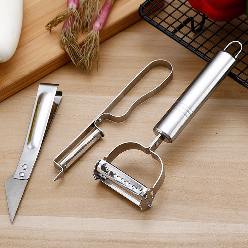 3-piece set with peeling tools in stainless steel