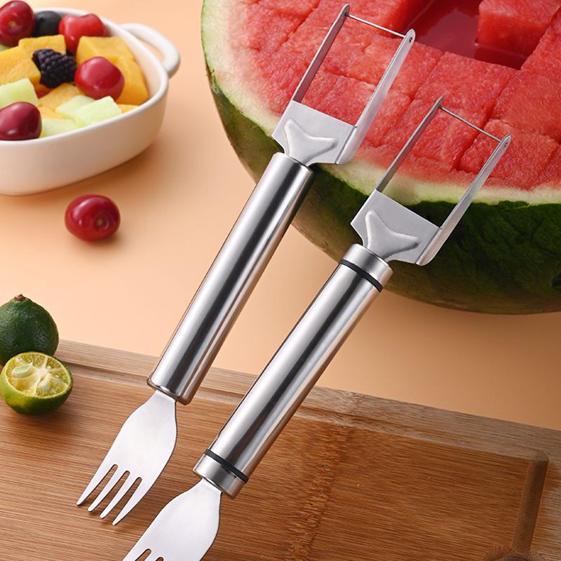 2-in-1 watermelon knife and fork in stainless steel