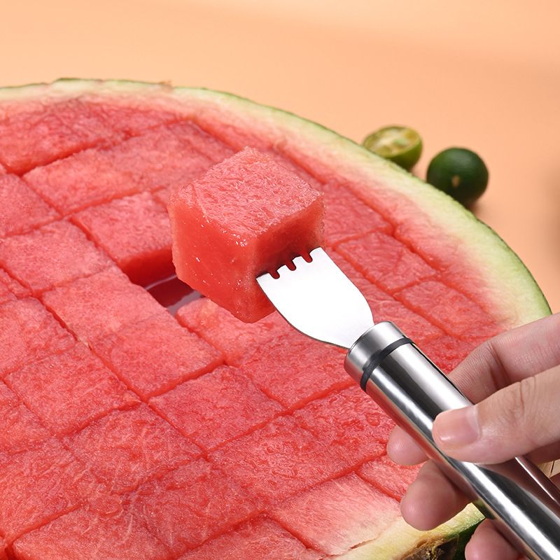 2-in-1 watermelon knife and fork in stainless steel