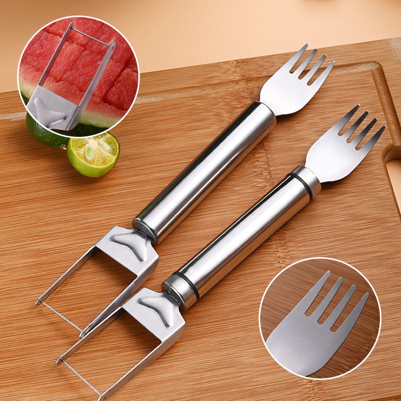 2-in-1 watermelon knife and fork in stainless steel