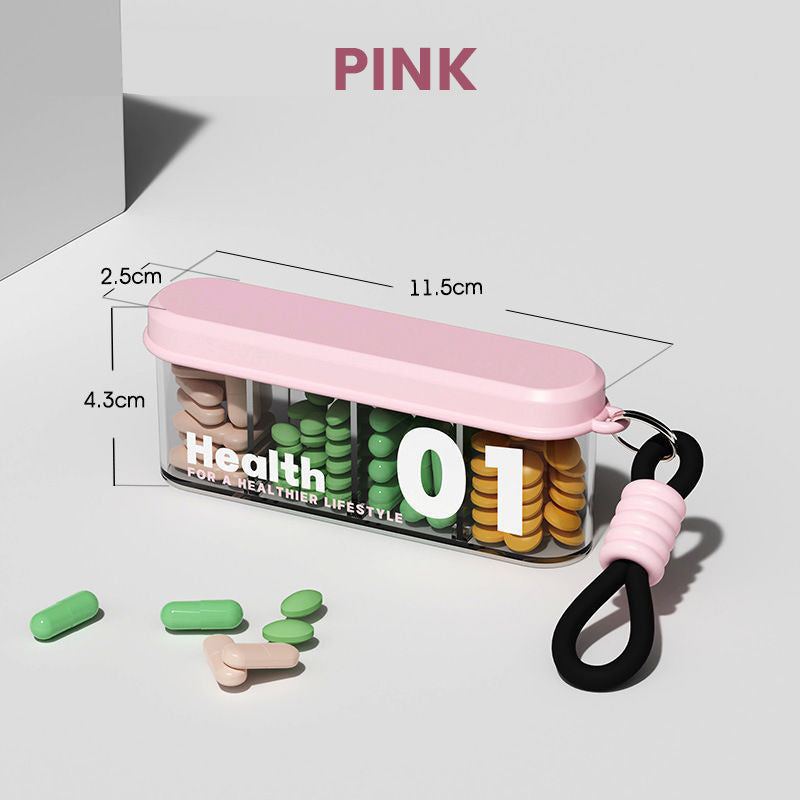 Portable, sealed pill holder with 4 compartments