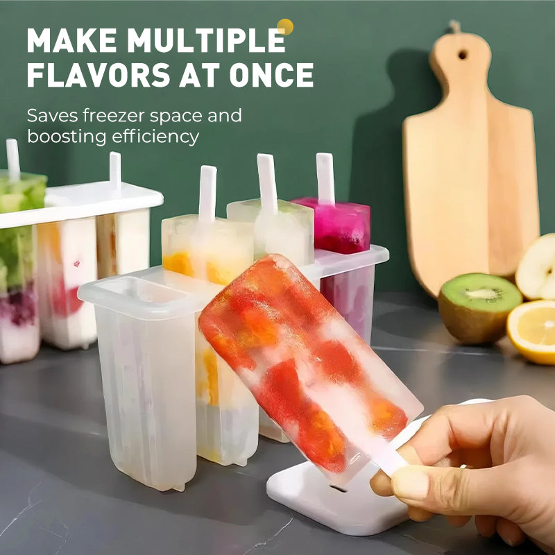 Ice pop mold with 4 cavities, lid and sticks