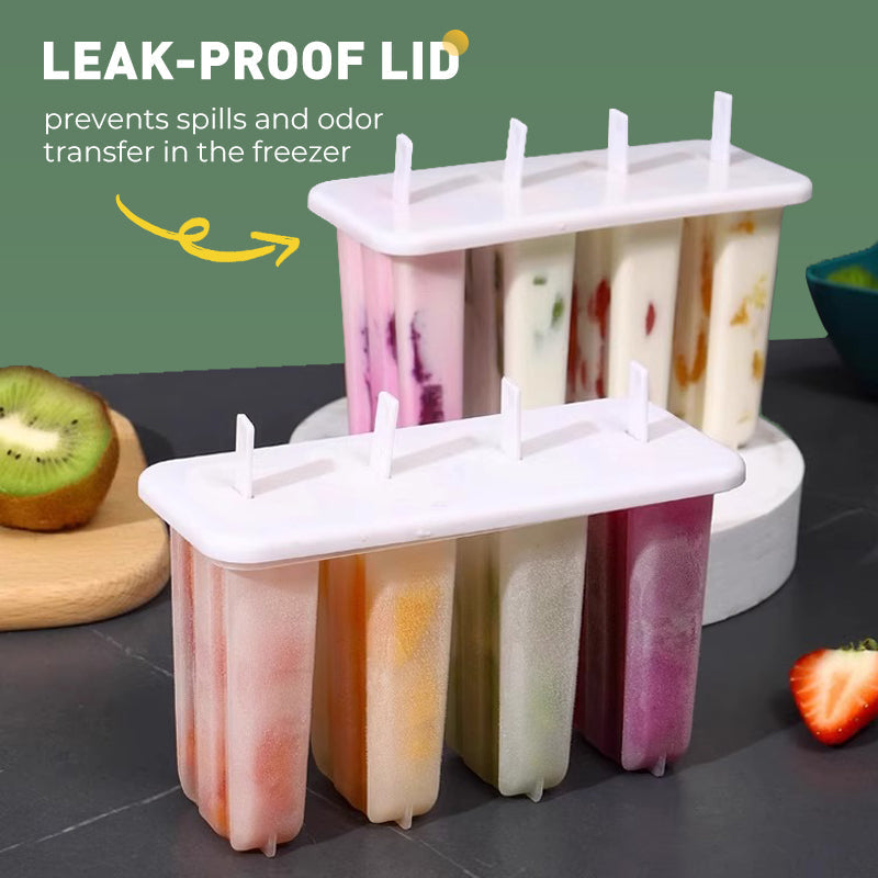 Ice pop mold with 4 cavities, lid and sticks