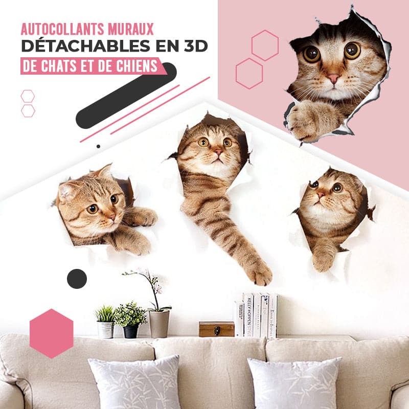 3D stickers with cats and dogs that can be removed