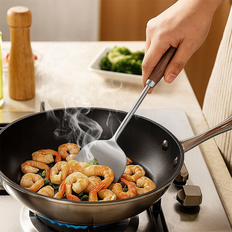 2-in-1 cooking spoon in stainless steel