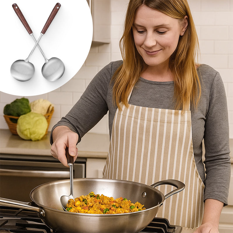 2-in-1 cooking spoon in stainless steel