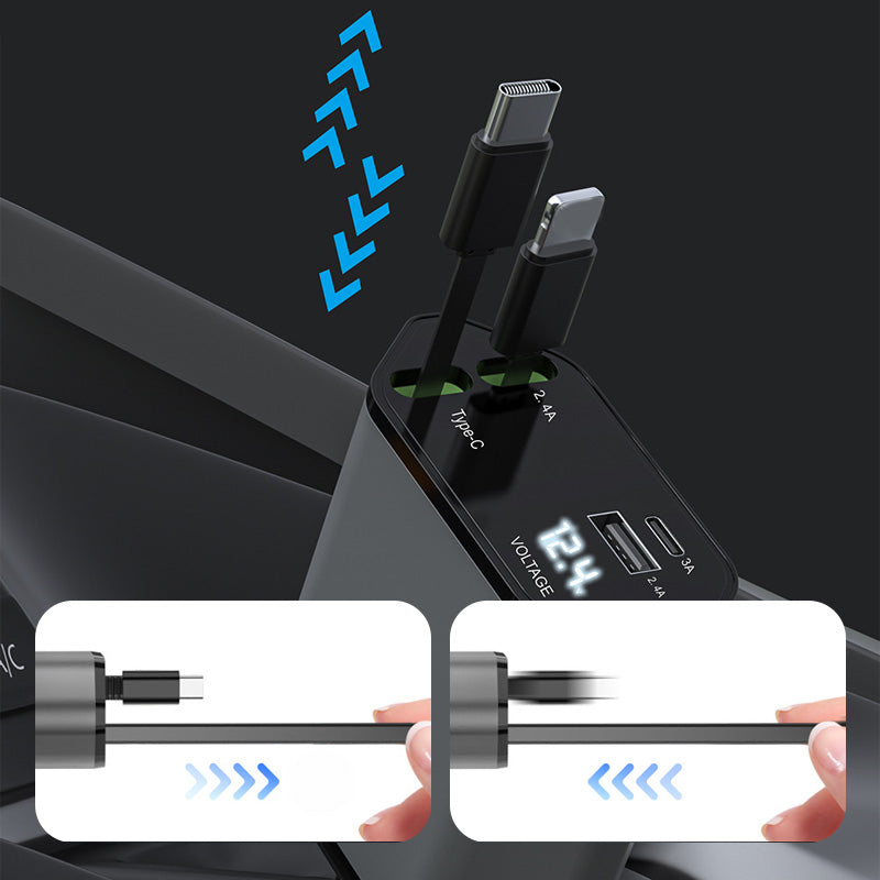 4-in-1 fast charger and retractable car charger