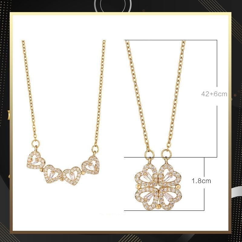 Heart-shaped necklace with four leaves