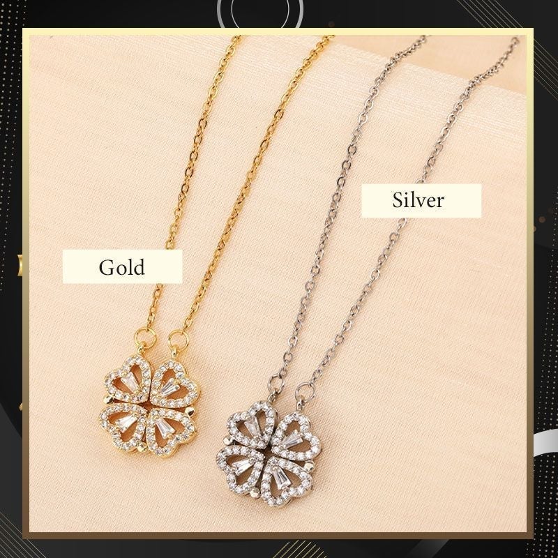 Heart-shaped necklace with four leaves