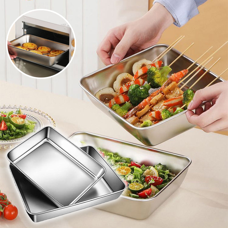 Rectangular dinner plate in stainless steel