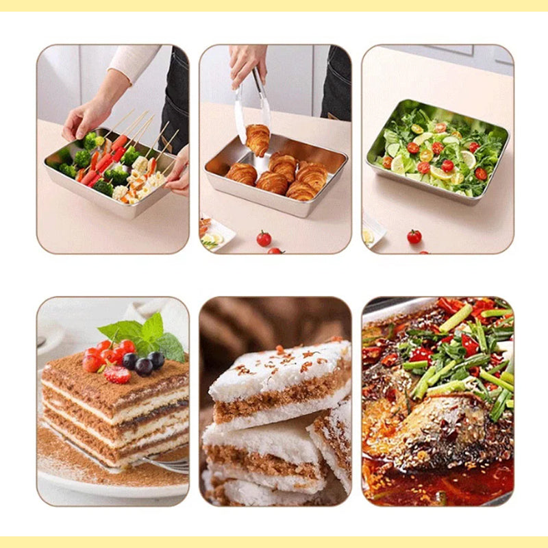 Rectangular dinner plate in stainless steel
