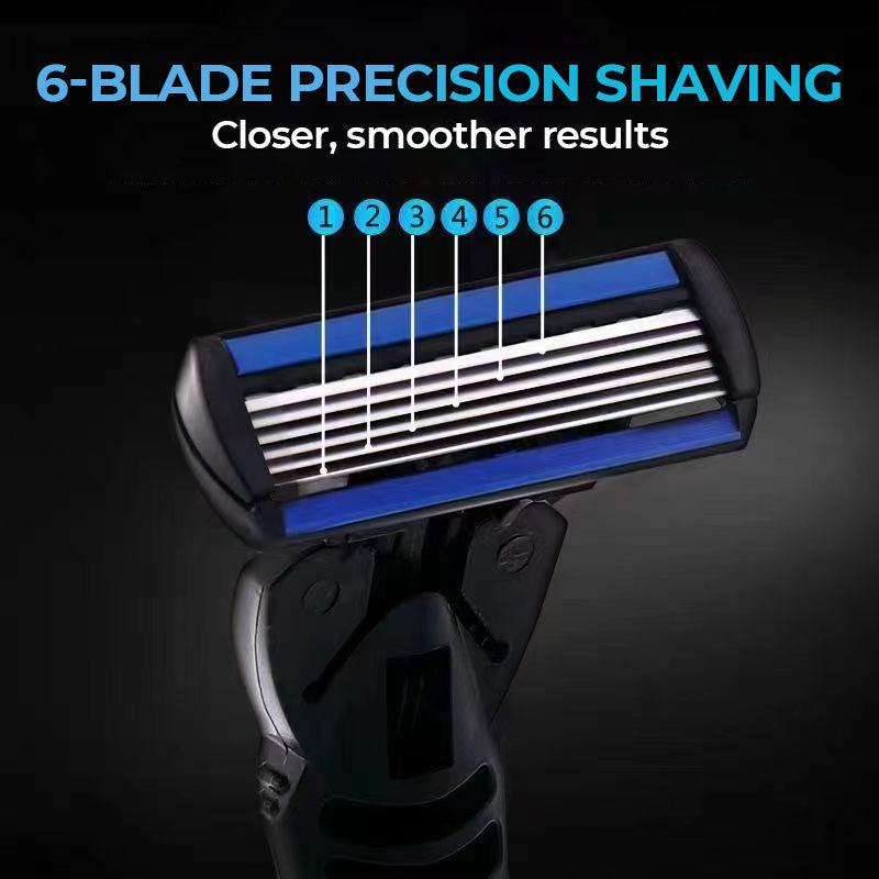 6-blade razor with single snap-in head