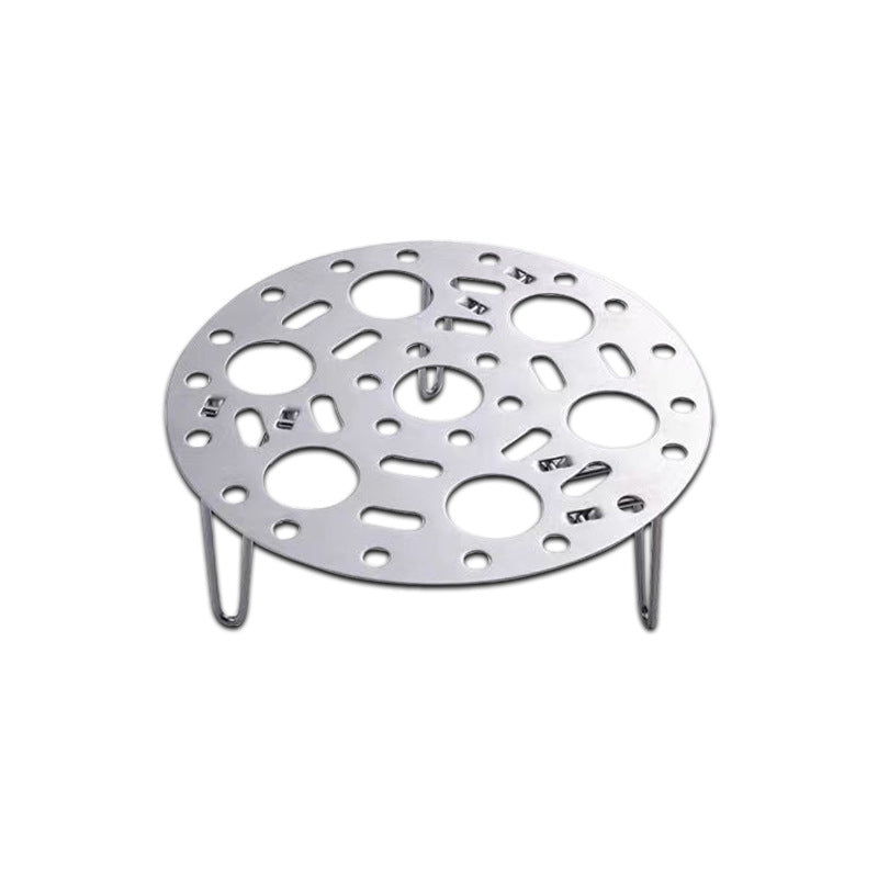 Silver-colored steamer rack in stainless steel with support for cooking