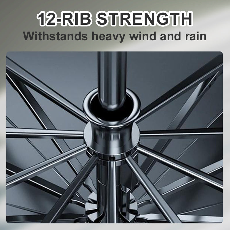 Large foldable umbrella with 12 wind-resistant ribs