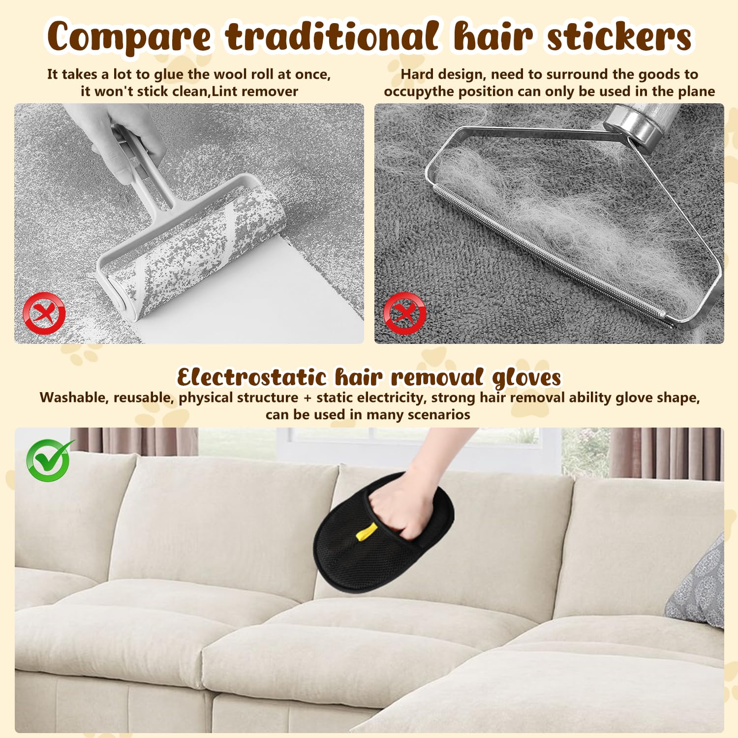 Electrostatic gloves for removing pet hair