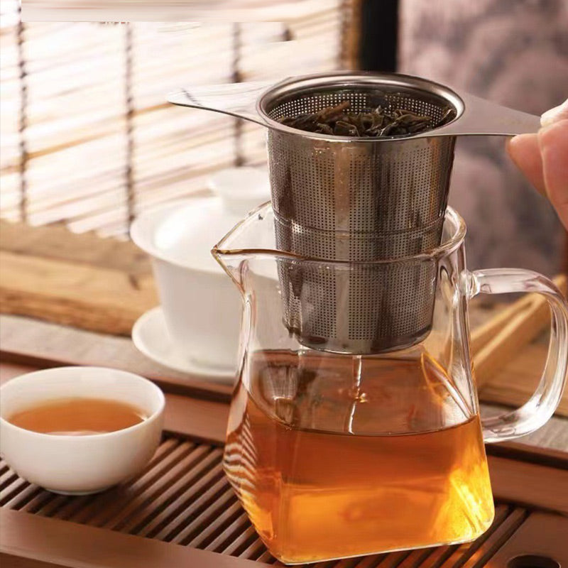 Stainless steel tea filter with double handles and lid