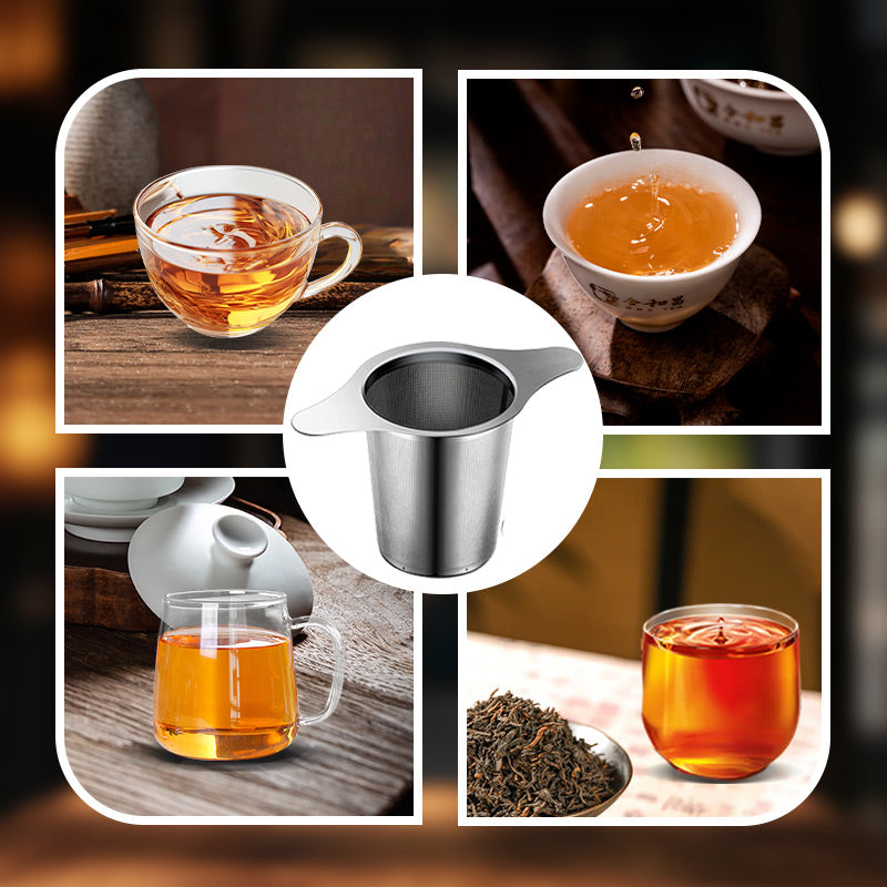 Stainless steel tea filter with double handles and lid
