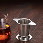 Stainless steel tea filter with double handles and lid