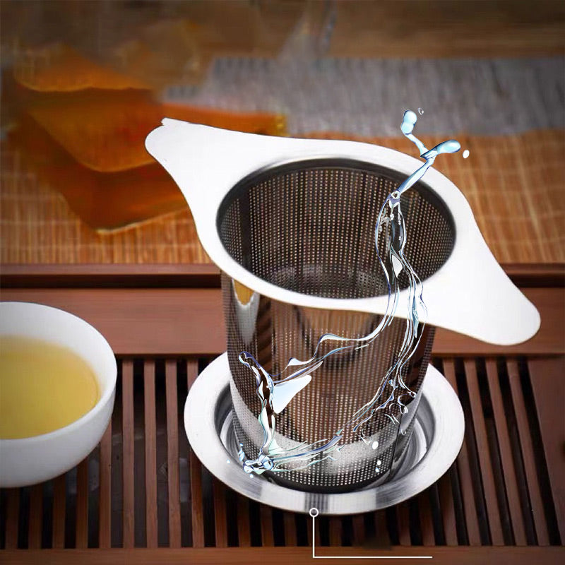 Stainless steel tea filter with double handles and lid