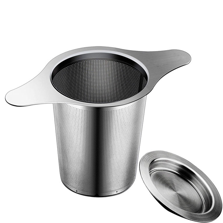 Stainless steel tea filter with double handles and lid