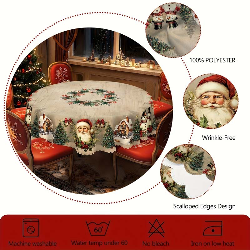 Christmas Table Runner with Reindeer and Snowmen – Durable Polyester Tablecloths Model PineGlow