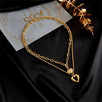 Stacked Golden Heart Contrast Necklaces