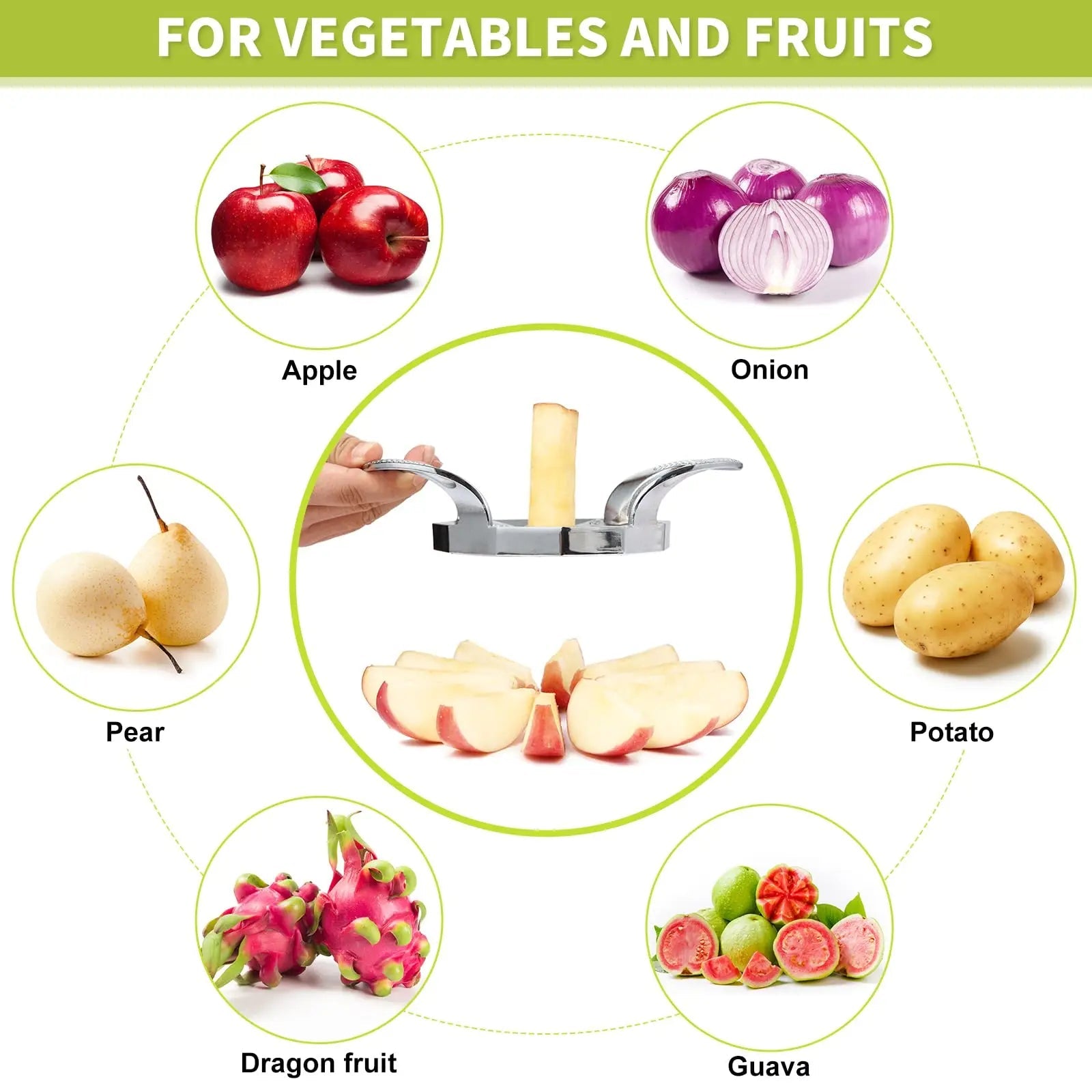 Stainless Steel Apple Slicer Heavy Duty Sharp Fruit Cutter and Divider