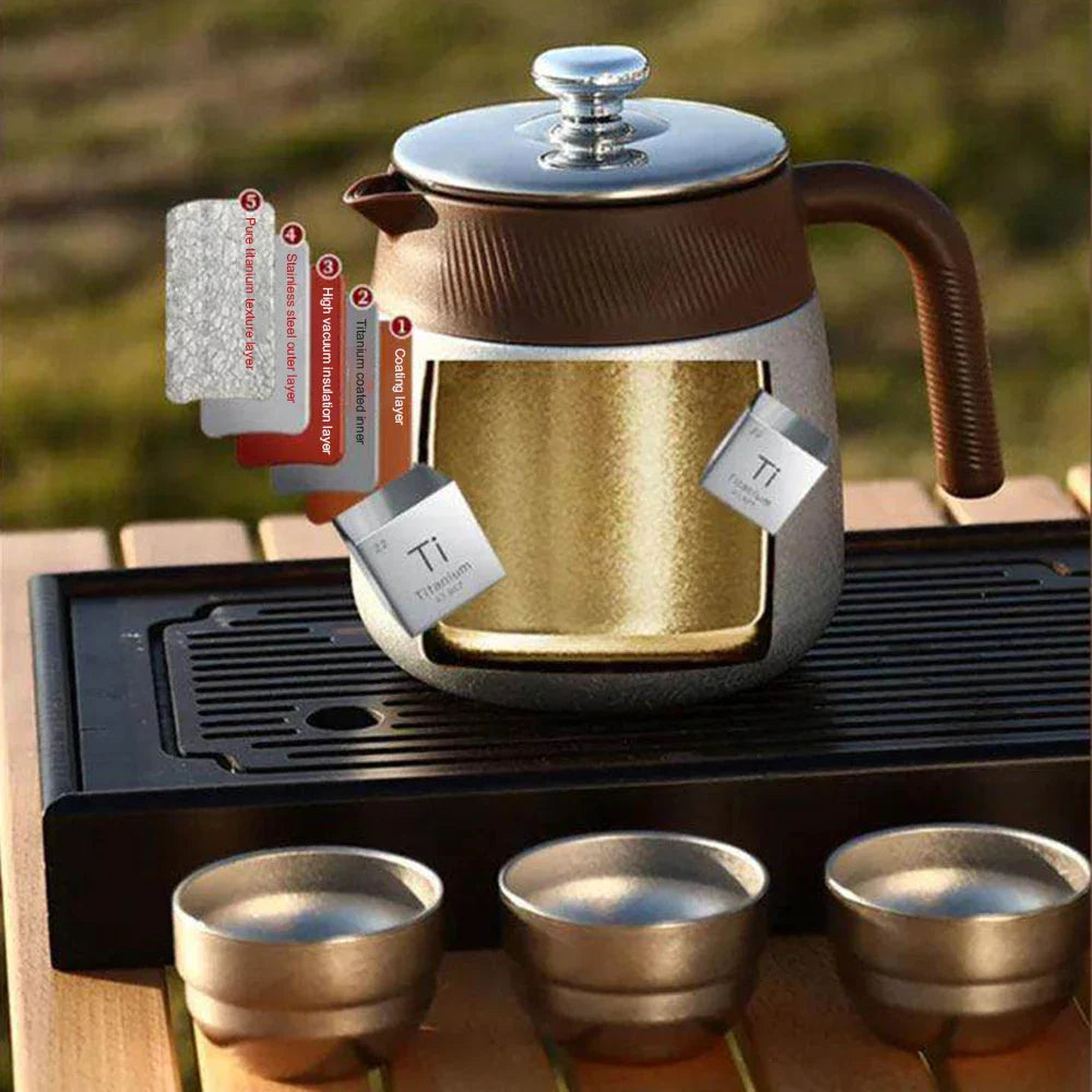 Stainless Steel Covered Stew Teapot with Titanium-Coated Inner Thermos