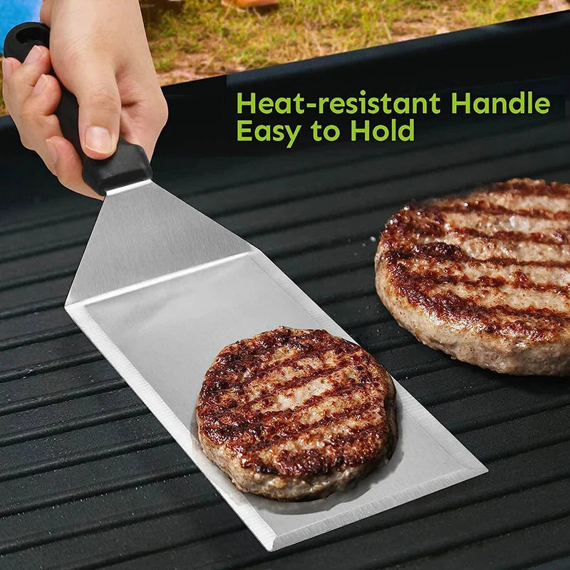 Stainless Steel Long Grill Spatula with Cutting Edges Scraper Tool