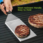 Stainless Steel Long Grill Spatula with Cutting Edges Scraper Tool