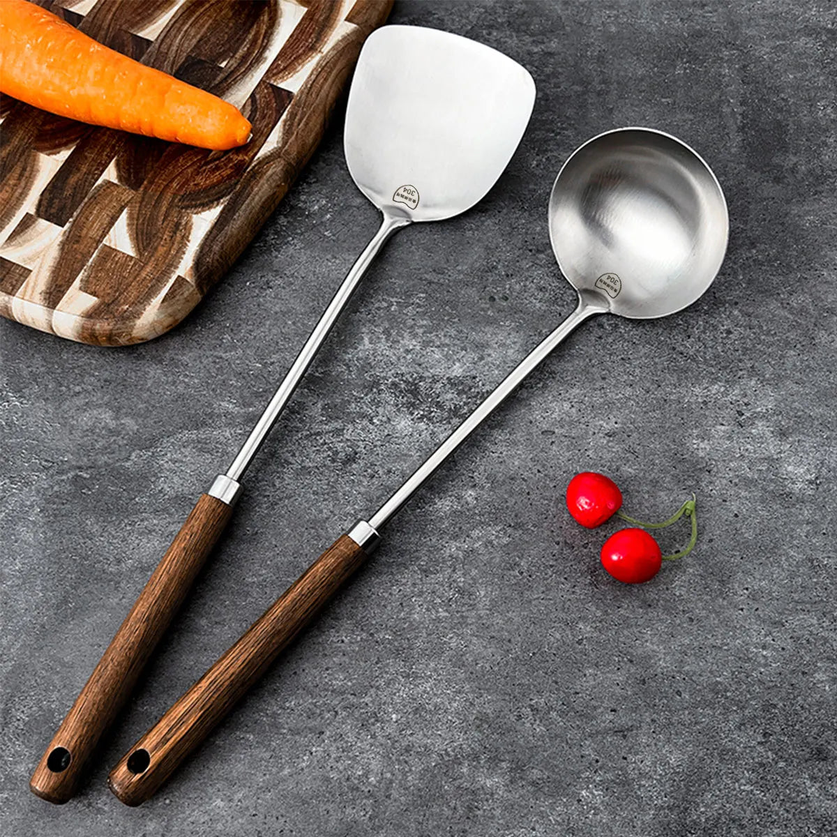 Stainless Steel Turner Wooden Handle Spatula Kitchen Cooking Utensils