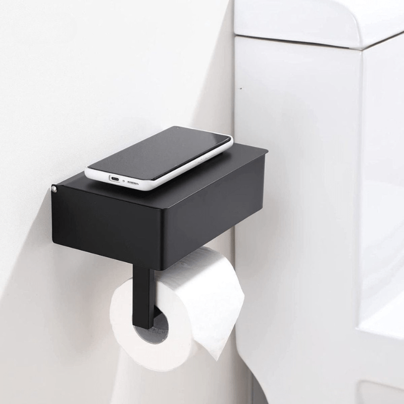 SteelDeluxe Toilet Paper Holder – Stainless Steel with Multifunctional Waterproof Storage Shelf for Modern Bathrooms