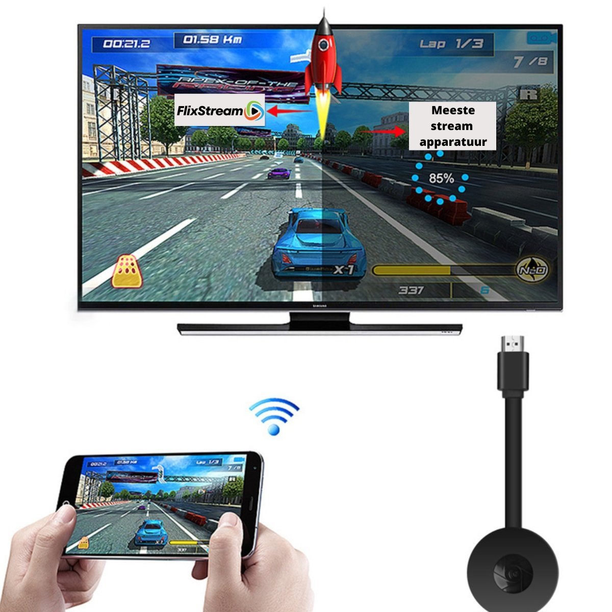 Wireless HDMI Streamer VisionCast One | Full HD 1080P | Wireless & Plug-and-Play | For Movies, Presentations & Gaming