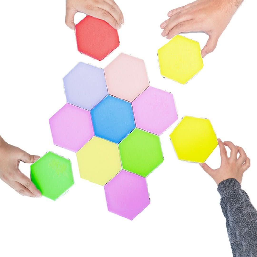 Interactive Hexagonal LED Panels with RGB Color Control and Music Synchronization