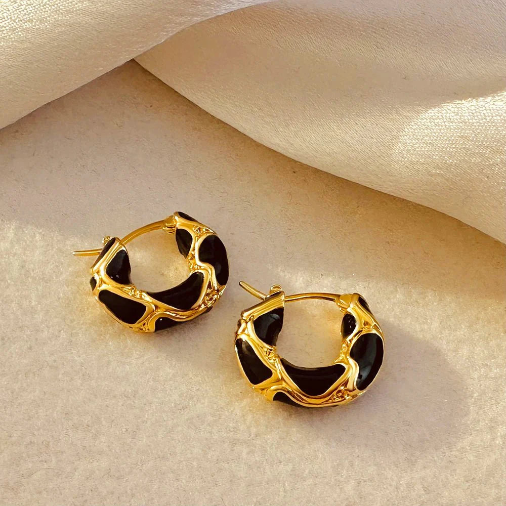 Textured Gold Contrast Hoop Earrings