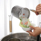 Thickened Stainless Steel Funnel Wooden Handle Pasta Basket Strainer