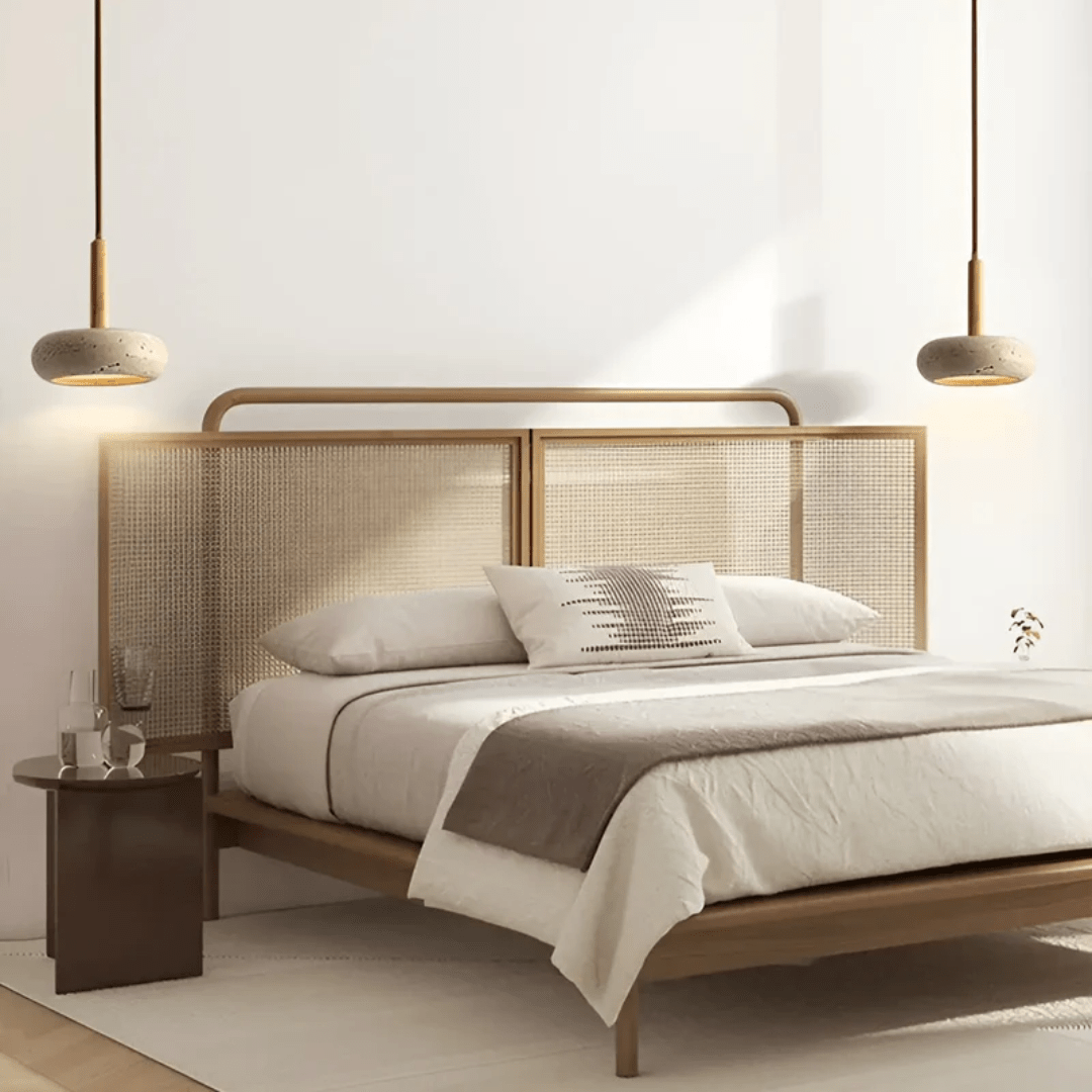 TranquilHalo – LED Retro Ceiling Light in Stone & Wood